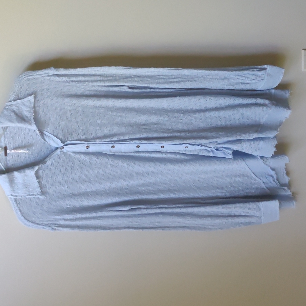 FREE PEOPLE Long Sleeve Textured Top Blue S